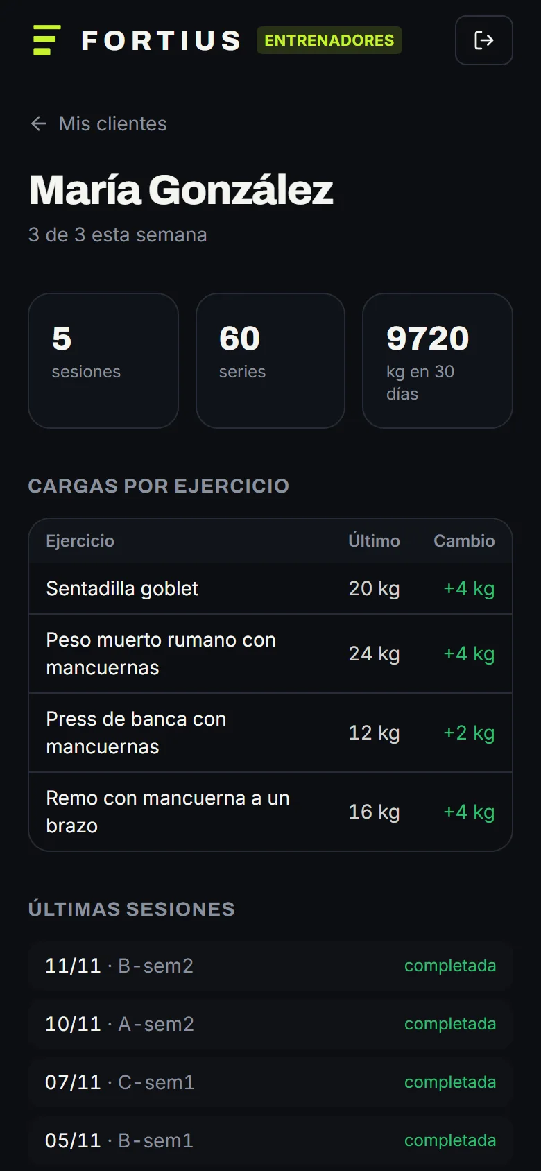 Ficha de un cliente con sus cargas