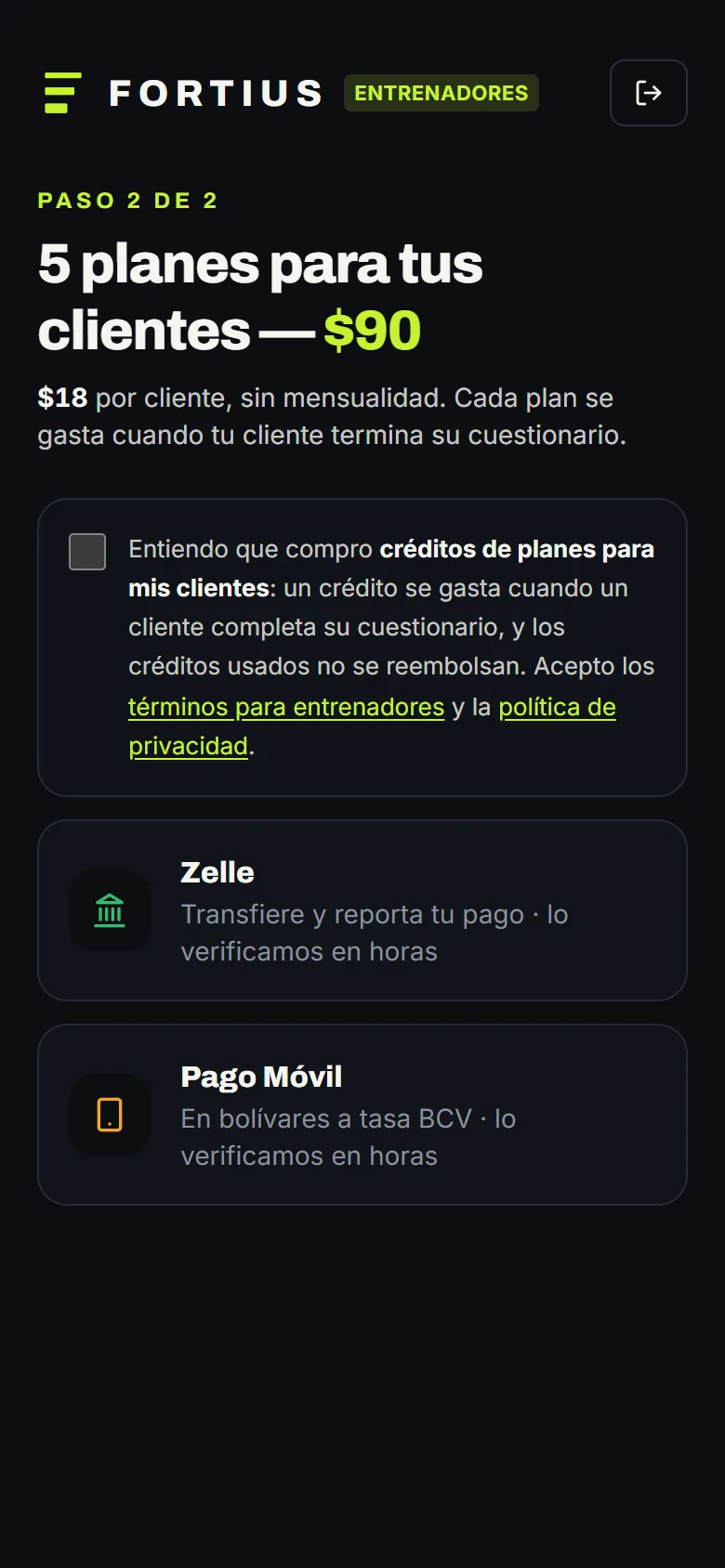 Pago del paquete con Pago Móvil