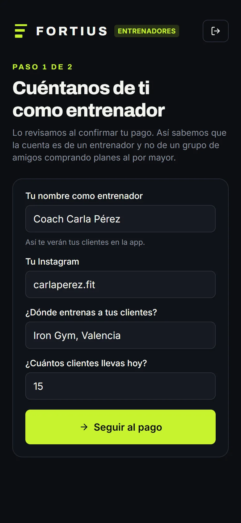 Formulario de solicitud de entrenador